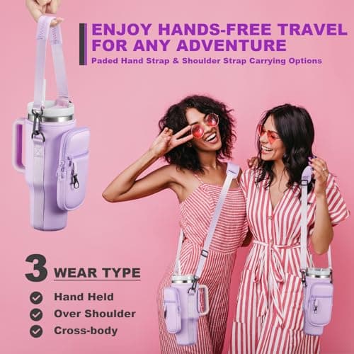 BULKITEM Water Bottle Carrier Bag with Phone Pocket for Purple Stanley 40 oz Tumbler with Handle, Purple Insulated Neoprene Cup Holder Pouch Strap for Stanley Cup Accessories - Thumbnail 5
