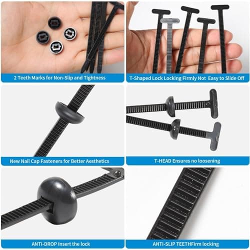 200PCS Nylon Universal Cable Tie Buckles, Heavy Duty Automotive Cable Ties & Fasteners, T-Head Clips Universal Car Bumper Fender Clips, Wire Bundling Straps for Vehicle Repair & Daily Use - Thumbnail 6