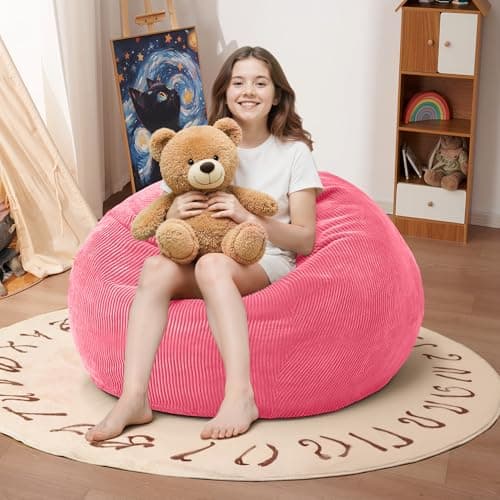 Cansunna 2FT Bean Bag Chair: 2' Bean Bags with Memory Foam Filled,Comfy Beanbag Chairs Teardrop Bean Bag Sofa with Corduroy Cover - Image 1