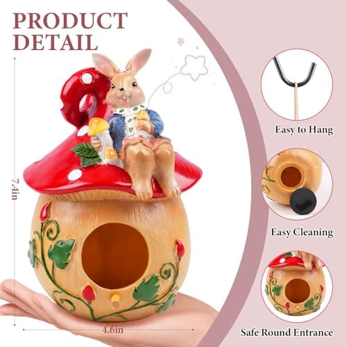 Bird Houses for Outside – Hand-Painted Decorative Bird House, Waterproof Resin Hanging Birdhouse for Patio, Yard, Porch & Garden Decor - Thumbnail 2