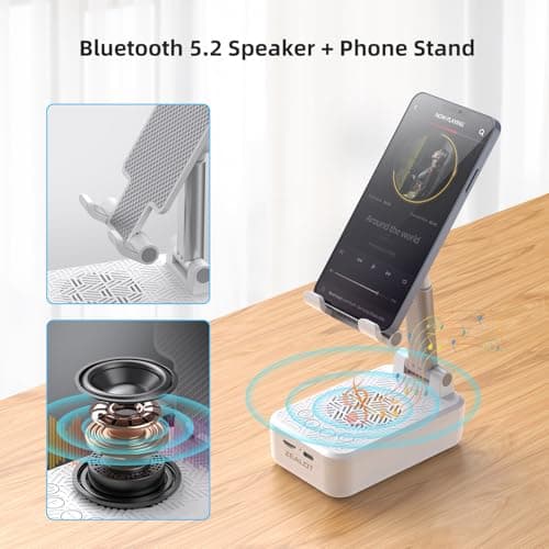 ZEALOT Cell Phone Stand with Wireless Bluetooth Speaker, Phone Holder and Wireless Induction Speaker Amplifier Dock,Gifts for Women Men Dad Mom Him Her-White - Thumbnail 2