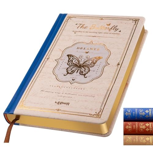 LENWA Junk Journal Book & Travel Diary - 224 Pages Mixed Paper (8 Blank & 8 Lined) Hardcover Leather Notebook, Vintage Butterfly Journal Aesthetic Memory Book for Creative Writing & Art (A5)