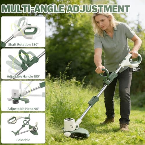 21V 3-in-1 Cordless Weed Eater-Weeding/Trimming/Lawn Mower, with 8 Replace Auto Line Feed, Electric Grass Trimmer for Garden, Lawn, 120 Mins of Non-Stop (2 * 4.0 mAh Battery & Charger Included) - Thumbnail 5