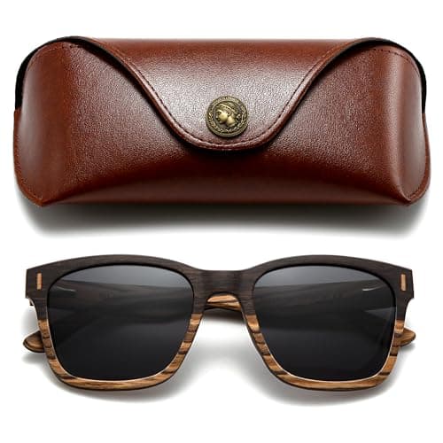 SUNGAIT Oak Zebra Wood Sunglasses Mixed-color Frame Black Polarized Lens Gifts for Men(Oak Zebra Wood/Grey Lens) - Image 1