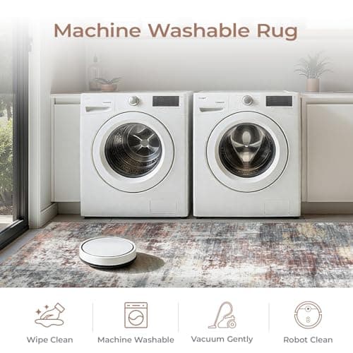 Carpelux 5x7 Area Rugs, Abstract Modern Machine Washable Rugs for Living Room, Neutral Soft Non-Slip Thin Print Floor Carpet for Bedroom Kids Room, Rust Red - Thumbnail 5