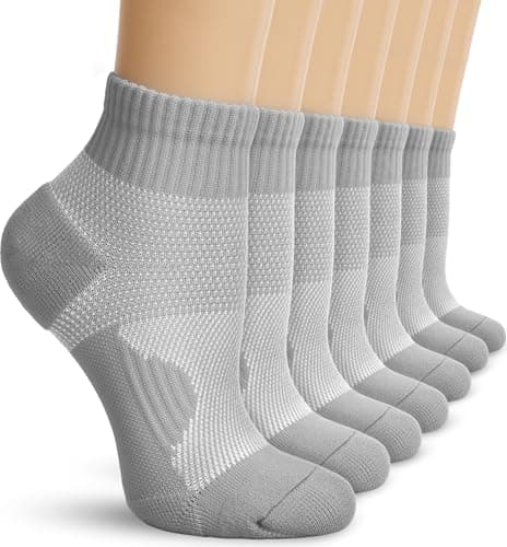 DHSO 7 Pairs Cushioned Ankle Compression Socks for Women Running Wicking Socks with Arch Support(7-Grey,Large-X-Large) - Image 1