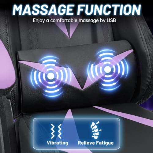 HOFFREE Gaming Chair Massage with Bluetooth Speakers and Led Lights Ergonomic Computer Gaming Chair with Footrest RGB Video Game Chair with High Back Lumbar Support Purple and Black - Thumbnail 6