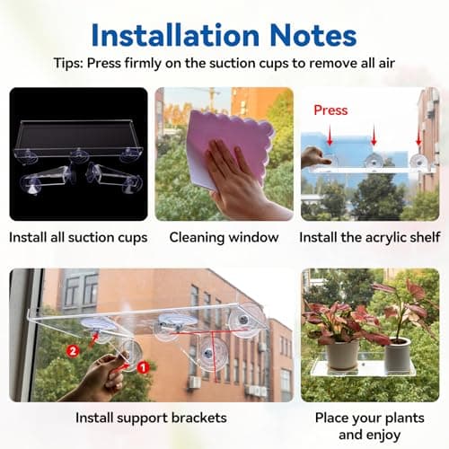 Leafory 2PCS Window Plant Shelves, 15.7 X 5.9inch Clear Acrylic Floating Shelf Strong Suction Cup Plant Holder with Bracket, Window Shelf for Plants Indoor - Thumbnail 6