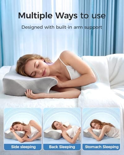 fumacos Ergonomic Cervical Memory Foam Pillow with Wide Arm Support Area, Cooling Breathable Removable Pillowcase, for Side, Back and Stomach Sleepers, for Better Neck Comfort - Thumbnail 3