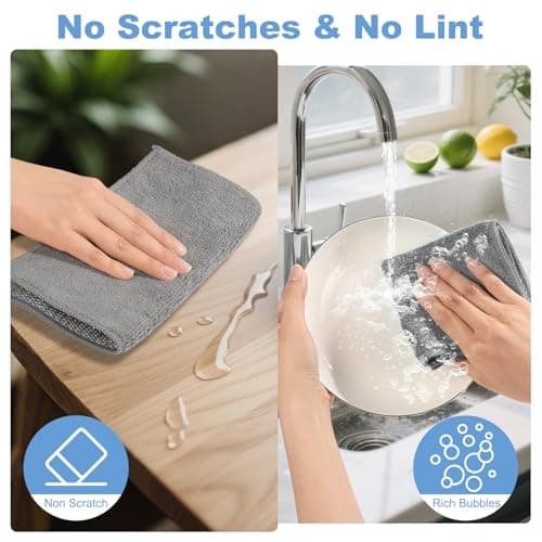 TIVERAIN 10pcs New Upgrade 2-Layer Microfiber Wire Dishcloth,Non-Scratch Wire Dishwashing Rags for Wet and Dry,Metal Scrubbers, Kitchen Miracle Cleaning Dish Rags for Cookware,Sinks, Dishes,Stove,Grey - Thumbnail 4