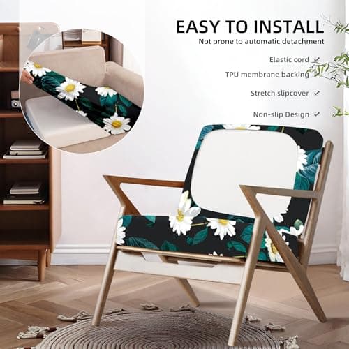 DREAHOTEXTIL 8Pcs Outdoor Cushion Covers, Patio Cushion Covers,Stretch Elastic Slipcovers, Replacement Washable & Reusable Furniture Protector for Patio Couch (Daisy,Cover Only) - Thumbnail 4