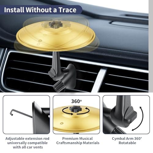 Easter Gifts, Mini Cymbal, Car Air Vent Mini Drum Crash Cymbal, Funny Musical Instruments Gadget for Drummer Music Lovers Gift, Suitable for all Types of Vehicles, Gold - Thumbnail 4