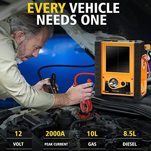 6-in-1 Car Battery Jump Starter with Air Compressor - E-Ant 2000A Jump Starter with Air Compressor 12V Battery Jumper Box 400 Watt Inverter Power Station with AC/DC/USB Outlets (10L Gas/8L Diesel) - Thumbnail 2
