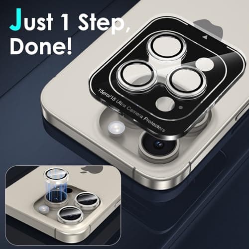 YWXTW Camera Lens Protector for iPhone 15 Pro/iPhone 15 Pro Max, [1 Step Installation Tray] HD Clear Individual Camera Cover Tempered Glass Screen Protector Accessories, Case Friendly(Clear) - Thumbnail 4