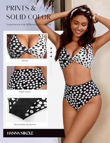 Hanna Nikole Beach Vacation Clothes for Women Modest Bikini Bathing Suits Color Block Swimsuits Polka Dots L - Thumbnail 4