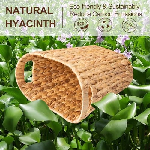 FairyHaus Wicker Trash Can with Handles, Natural Water Hyacinth Wicker Waste Basket, Handwoven Wicker Trash Basket for Bathroom Bedrooms, 13" L x 7.5" W x 12.2" H - Thumbnail 3