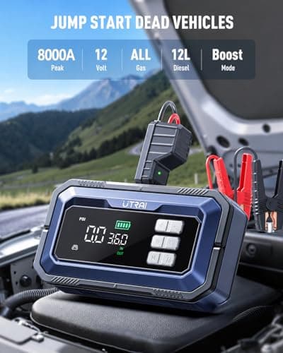 UTRAI Jump Starter with Air Compressor,8000A Portable Car Battery Jump Starter for All Gas/12L Diesel,150PSI Tire Inflator with Auto Shut-Off,160W DC Output, 2000LM Light,OBD2 Scanner - Thumbnail 5