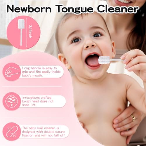 RoseFish 50Pcs Baby Tongue Cleaner for 0-36 Month No Glue Disposable Baby Mouth Oral Cleaner Infant Toothbrush Gum Cleaner 3D Soft Infant Tongue Cleaner+1PCS Finger Toothbrush - Thumbnail 5