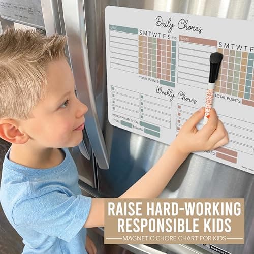 Hadley Designs Magnetic Chore Chart for Kids Multiple - Chores Board for Refrigerator, Dry Erase Task Chart for 2 Kids Daily Behavior, Family Weekly Planner Teens and Adults, Boho Pastel Chore Board - Thumbnail 2
