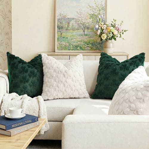 decorUhome Faux Fur Throw Shamrock Green Pillow Covers 12x20 Set of 2 - Thumbnail 2