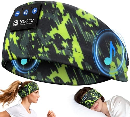 LOVE EYE Sleep Headphones Headband Bluetooth 5.4, Sports Headband Earphones Wireless Sleeping Eye Mask with HD Stereo Speaker for Workout Jogging Yoga Insomnia Travel Meditation Gifts (Painting Green) - Image 1