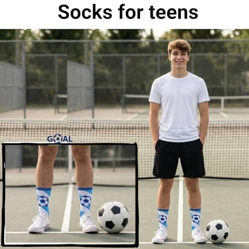 ZAOMENG Funny Socks for Men,Fun Soccer Socks,Novelty Crew Socks,Cool Soccer Gifts for Teens,Youth,Sports Fans and Players,Cotton Socks 2 Pairs - Thumbnail 4