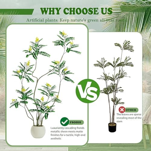 FSOHOI Artificial Locust Tree, 6FT Tall Artificial Plants Indoor with Yellow Flowers & Pot, Large Floor Plant Faux Sophora Fake Flower Tree Silk Plants for Indoor Office Home Room Balcony Porch Decor - Thumbnail 6