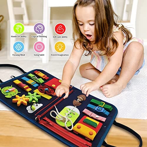 LearnToy Busy Board - Dinosaur Montessori Toys for 3 4 5 Year Old - Sensory Toys for Autistic Children - Toddler Travel Toys - Busy Book for Toddlers Activities as Boys Girls Gift - Thumbnail 3