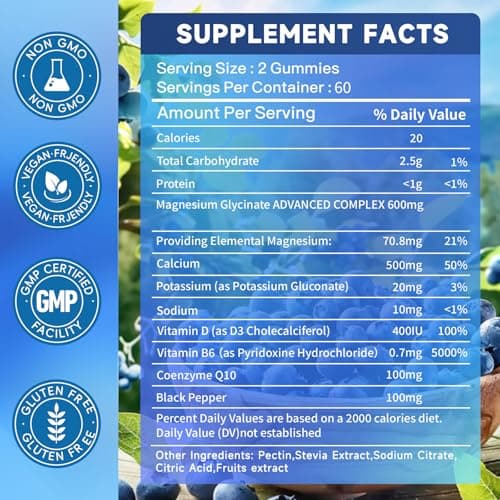 Nedtol Magnesium Glycinate Gummies 600mg, Sugar Free Magnesium Potassium Supplement for Adults with Magnesium Glycinate, Vitamin D, B6,and CoQ10 for Sleep, Body Support and Relaxation,120 Count - Thumbnail 4