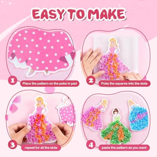 9PC Poke Art Kit for Girls Ages 4-8 | Princess Theme DIY Craft Kit | Mess-Free Fabric Puncture Painting | Creative Activity Gift for 6-12 Year Old Girls | Birthday Party Art Set - Thumbnail 3