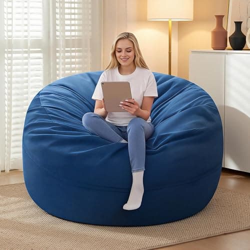 Cansunna 4FT Bean Bag Chairs,Comfy Beanbags Giant Bean Bags Chairs with Memory Foam Filling,Beanbag Chairs for Adults,Machine Washable Cover,Lazy Sofa for Gamming Room,Living Room & Bedroom,Blue - Thumbnail 2