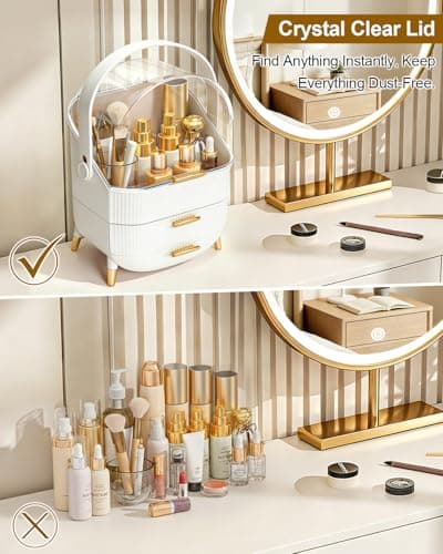 Bleutty Makeup Organizer with Drawers & Lid - Portable Large Cosmetic Storage Case for Vanity Countertop, Travel, Gift for Women, Girls, 11"×7"×15", White - Thumbnail 4