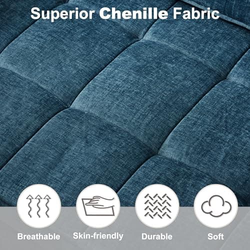 Tbfit 57" Love Seat Sleeper Bed, Convertible Pull Out Couch Bed, Chenille Loveseat Sofa Bed with USB & Adjustable Backrest, Full Size Pull Out Couches for Living Room, Apartment, Office, Dorm, Blue - Thumbnail 6