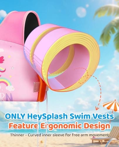 HeySplash Swim Vest for Kids, Toddler Pool Floaties Fit 33-66 Lbs,Swimming Vest with Adjustable Strap, Swim Jacket Water Wing Arm Float, Puddle Beach Boat Jumper Float Device Girl,Pink Unicorn - Thumbnail 2