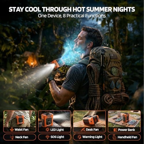 Portable Waist Fan, 10000mAh Rechargeable Belt Clip Fan, 59ft/s Turbo Airflow, 18500RPM 6-Speed, Up to 35H Hands-Free Cooling with Bottom Air Intake, LED SOS Light for Jobsite, Outdoor Work, Camping - Thumbnail 5