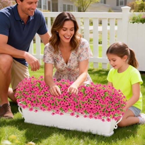 Elyum Artificial Flowers for Outdoors, 18 Bundles Artificial Plants & Flowers Outdoor, UV Resistant Faux Flowers Outdoor Fake Flowers for Outside Porch Window Box Decoration(Rose Red) - Thumbnail 6