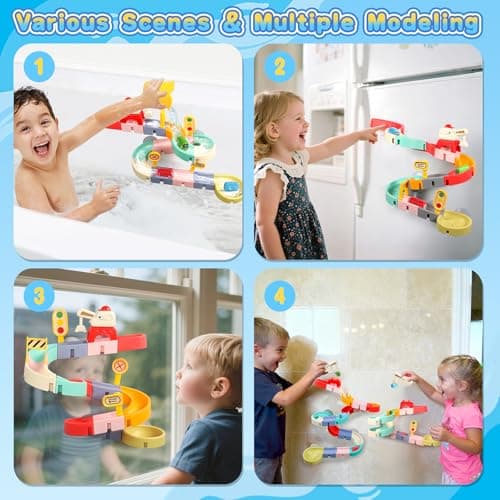Kids Bath Toys for Kids Ages 4-8 3-5 with Magnetic Car Bath Toys Mold Free & DIY Slides Tracks Bathtub Shower Toys Birthday Gifts for Toddlers 2-4 5 6 7 8 Year Old Boys Girls (38 PCS) - Thumbnail 5