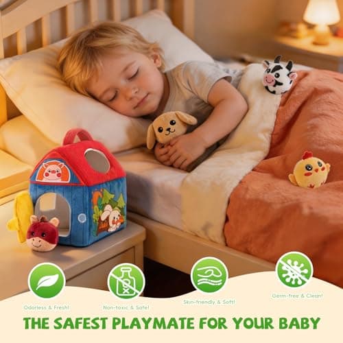 SAIMAND Baby Toys 6-12 Months, Barn with Stuffed Farm Animals, Montessori Toy for Babies, Sensory Toys for Toddlers 1-3, Portable Baby Farmhouse Toy, Birthday Gift for Infants & Toddlers - Thumbnail 4