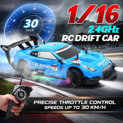 LFOLUSU Remote Control Car RC Drift Car 1:16 Scale 4WD RC Vehicle with LED Lights 2.4GHz 30km/h RTR High Speed Racing Sport Toy for Adults Boys Girls Kids Gift 2Pcs Rechargeable Battery - Thumbnail 2