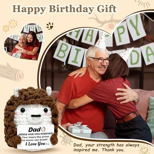 Valentines Day Birthday Dad Gifts from Daughter Son Wife for Dads Fathers Men Present, I Love You Dad Gift for Daddy Papa Bonus Step Father, Crochet Hedgehog Gift Ideas - Thumbnail 3