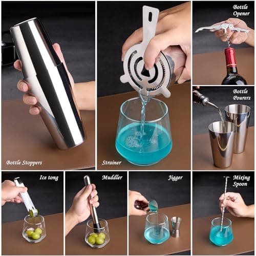 Cocktail Shaker Set Bartender Kit : 15-Piece Bar Tool Set with Acrylic Stand Bars Set with All Practical Bar Accessories, for Drink Mixing, Bar, Home, Lounge & Party, Silver - Thumbnail 4