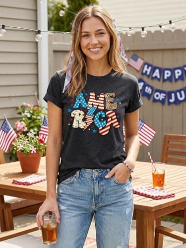 American Flag Shirts Women 4th of July Shirt Loves Jesus and America Too Tshirt Patriotic Short Sleeve Tops - Thumbnail 2