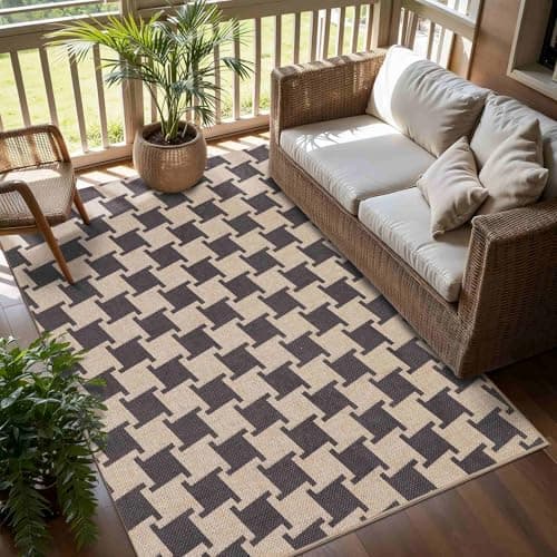 Modern Easy Jute 3x5 Patio Rug, Black and Brown Checkered Washable Entryway Rug, Non Slip Indoor Outdoor Door Mat Throw Carpet for Entry Porch Balcony Mudroom Foyer Living Room Bedroom Decor - Image 1
