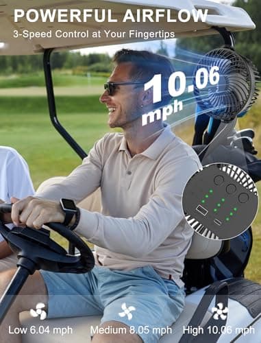 [Upgraded 2X Magnet] 1-Pack Magnetic Golf Cart Fan Rechargeable, 12000mAh Battery Operated Portable Fan with Light, Magnetic Base, Suitable for EZGO Club Car Yamaha, Golf Cart Accessories 2026 - Thumbnail 3