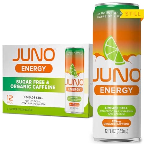 JUNO ENERGY Limeade Still Energy Drink - Sugar Free, 125mg Organic Caffeine from Green Coffee Beans, Hydrating with Stevia, Organic Lime Juice - Vegan, Gluten Free, 12 Pack - Image 1