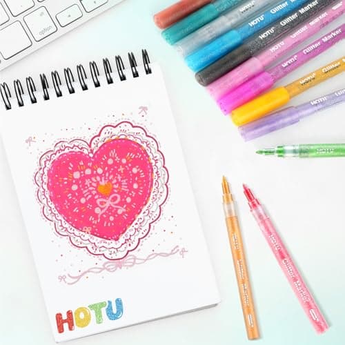 HOTU Glitter Markers Pen, 12 Glitter Colors Paint Pens Sparkly Metallic Shimmer Acrylic Marker Fine Point Tip 0.7mm Water-based Ink for Adults DIY Crafts Greeting Birthday Cards - Thumbnail 6