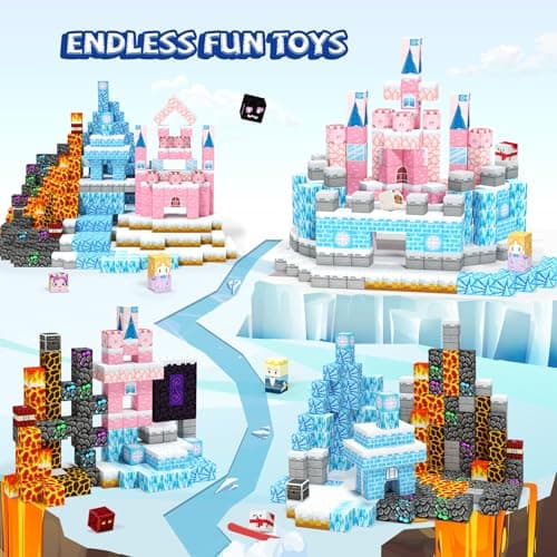 Titoclar 150 PCS Princess Castle Magnetic Blocks, Easter Gifts for Kids 3 4 5 6 7 Year Old - Ice & Fire Magnetic Tiles for Toddlers, Idea Birthday Gift Travel Toys for Ages 3-5 4-8 Boys and Girls. - Thumbnail 3