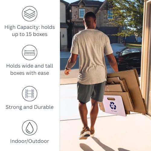 Box Caddy - Cardboard Recycling Organizer. The ultimate solution to store, transport, and recycle your boxes. Eliminates cardboard clutter. (White/Blue) - Thumbnail 2