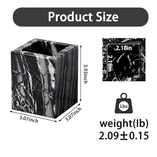 Natural Marble Toothbrush Holder: Pen Holder - Makeup Brush Holder - Marble Organizer for Vanity- Cup for Bathroom - Office & Home Countertop Organizer - Desk Organizer - Dark Gray - Thumbnail 4