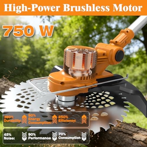 Electric Weed Wacker, Cordless Weed Eater Battery Powered, 5-in-1 String Trimmer Weedeater, 750W Brushless Motor, 2 x 4.0Ah Batteries & Charger, Grass Trimmer/Brush Cutter for Garden Lawn(Orange) - Thumbnail 2